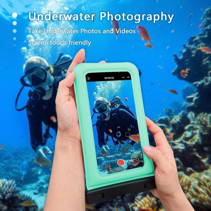 Foweroty Floatable Soap Bubble Waterproof Phone Pouch/Case with Crossbody Lanyard for iPhone 17 Series 16 Pro Max/15 Pro/14/13/12, IP68 Cellphone Dry Bag Beach Cruise Ship Essentials, 1 Pack-Green-7″ - Image 4